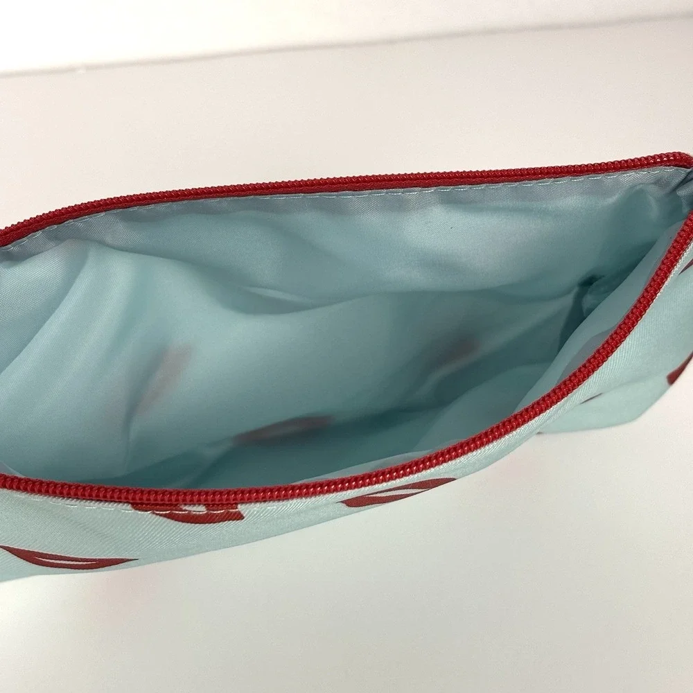 Clinique Kate Spade New York Zipper Cosmetic Bag for Make Up Aqua with Red Lips